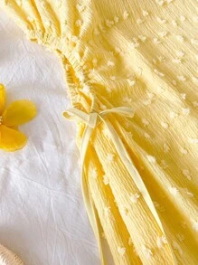 少女纯色不对称肩部抽绳休闲优雅夏装 - 彩色 - 查看 5