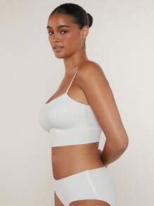 LUVLETTE Dream Curve 2ndSkin Wireless Seamless White Built-In Bra Backless Lounge Basic Sports Workout White Lingerie As Outerwear Camisole Tank Tube Top
