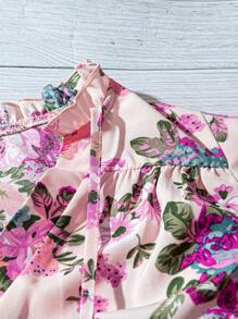 EMERY ROSE Floral Print Cutout Collar Summer Elegant Short Sleeve Blouse - Multicolor - View 4