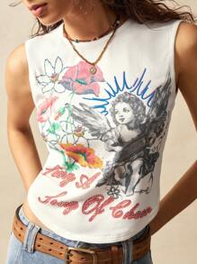 Bohemela Solid Color Knit Sleeveless Fitted Women Tank Top - White - View 7