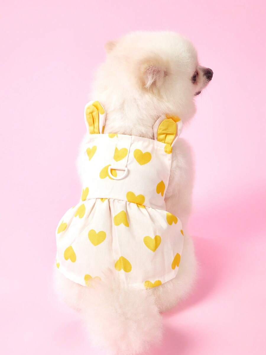 PETSIN Süßes gelbes Häschen-Ohr Haustier-Kleid, Herz-Muster, leicht und atmungsaktiv, geeignet für Sommerausflüge - Gelb - Übersicht 1
