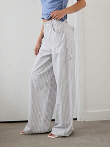 COUREZ Stripe Super Oversized Carpenter Trousers /Y2K Street Wear Summer Bottoms Vacation Vintage - Grey - View 4