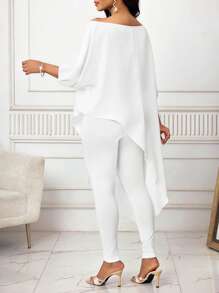 SHEIN Lady 2pcs Women Elegant Solid Asymmetric Shirt & Leggings Set Women Clothing White Outfits Casual Sets For Women