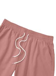 Manfinity Homme Bộ áo sơ mi tay ngắn họa tiết hoa hình học cỡ lớn và quần short cho nam, phong cách nghỉ dưỡng Boho cho nam, trang phục đi nghỉ dưỡng cho nam - Bụi hồng - Xem 5