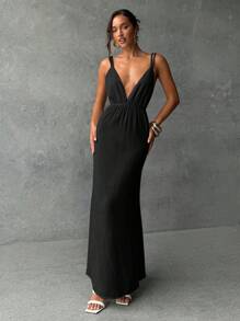 Aloruh Vestido de tirantes finos con espalda descubierta en unicolor para vacaciones