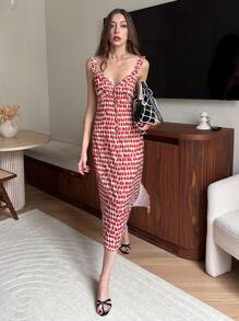 Pariaura Women's Tomato Fruit Print Long Casual Dress, Versatile Commuter Style For Summer - Multicolor - View 4