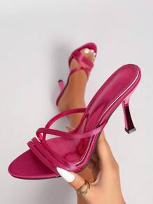 CUCCOO SZL 女士尖头交叉设计时尚高跟凉鞋 - 酒紅色 - 查看 7