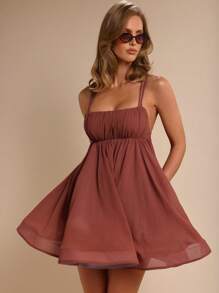 COSMINA Women's Summer Sexy Solid Backless Mini Dress - Mocha Brown - View 1