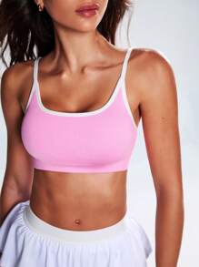 Easify SHEIN Sport Farbblock nahtloser dehnbarer Sport-BH mit Spaghettiträgern, Sommer Damen Sport-BHs Workout Top Frauen Damen Sport-BH Damen Bekleidung Athletic Workout Kleidung Frauen
