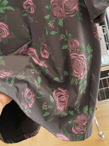 INAWLY Plus Size Women's All Over Print Casual T-Shirt, Comfortable Spring/Summer - Dark Grey - View 3