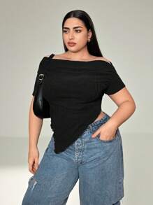 Auralis Camiseta de manga corta informal y de moda con hombros descubiertos para primavera/verano para tallas grandes