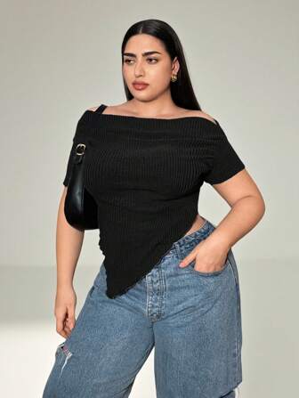 Auralis Plus Size Casual Fashionable Off Shoulder Short Sleeve T-Shirt For Spring/Summer