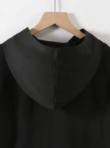 Tween Boy Casual Simple Black Hooded T-Shirt, Suitable For Travel, Tourism, Sports, And Other Daily Wear, Back To School Top - Black - View 4