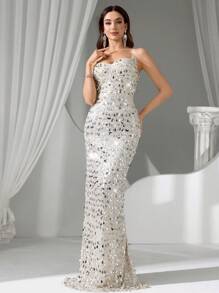 Coutiva 正式晚礼服（华丽装饰）、女士夏季长衬衫、女士上衣、女士休闲装、秋季女士学院风上衣、生日女士奢华女士晚礼服 - 杏色 - 查看 5