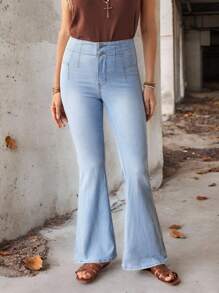 EMERY ROSE Pantalones vaqueros casuales de mujer con cierre delantero y pierna campana