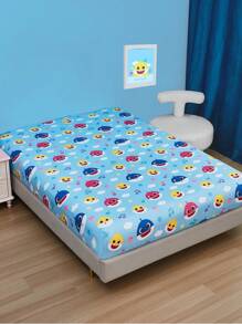 BABY SHARK X SHEIN 1pc Cute Cartoon Pattern Fitted Sheet, Music Pattern, Soft And Warm, Suitable For Various Sizes - Multicolor - View 6