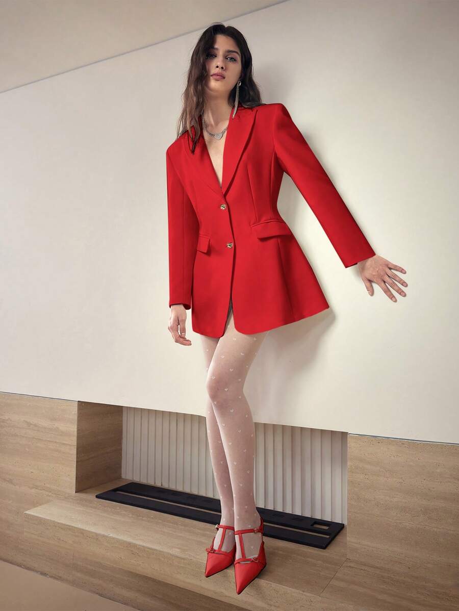 MOTF STUDIO BLAZER ESTRUCTURADO DE SOLAPA ÚNICA - Rojo - Ver 1