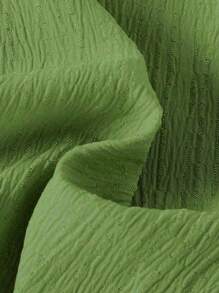 SHEIN 女童度假休闲百搭宽松舒适杏色纹理纯色面料阔腿裤春夏新款姐妹妈咪装度假夏季旅行 - 軍綠色 - 查看 3