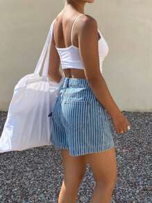 Livesso Damen gestreifte Jeans-Shorts mit hoher Taille, Lässig, Sommer, Rückkehr zur Schule Kleidung