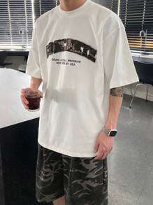 DAZY 男士夏季迷彩字母印花落肩T恤和工装短裤套装 - 彩色 - 查看 4