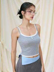 SHEIN MOD Women's Grey Sleeveless Mock-Layer Fashion Casual Camisole - Grey - View 3