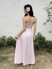 SHEIN 少女休闲简约舒适露背连衣裙 - 粉色 - 查看 3