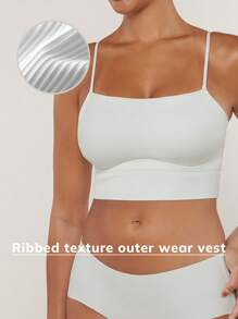 LUVLETTE Dream Curve 2ndSkin Wireless Seamless White Built-In Bra Backless Lounge Basic Sports Workout White Lingerie As Outerwear Camisole Tank Tube Top