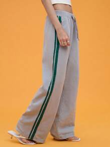 COUREZ Quần jogger dáng rộng với sọc bên hông / Quần mùa hè phong cách Y2K, chất liệu cotton cổ điển. - Màu Xám nhạt - Xem 5