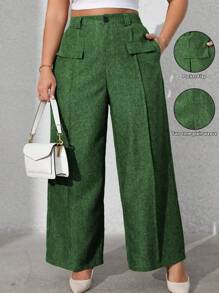 Vionelle Pantalon de tailleur casual pour femme grande taille, couleur unie, avec faux poches avant