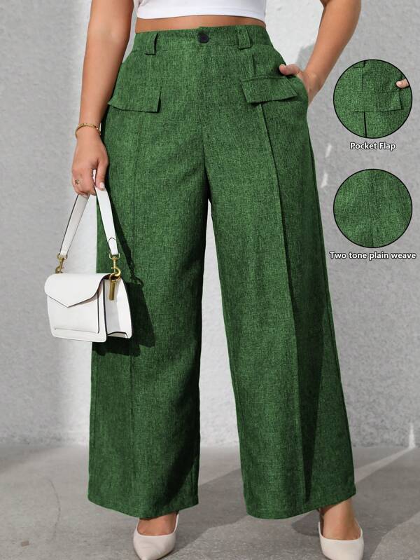 Vionelle Plus Size Women Solid Color Faux Pocket Front Casual Suit Pants Women Summer Clothing Women Bottoms Women Summer Sets Work Outfits For Women Wide Leg Pants Woman Graduation, Back To School, Teacher Outfits For Women Winter Fall Autumn