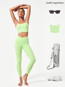 GLOWMODE 24" FeatherFit™ Crossover Leggings With Built-In Underwear Light Support Low Impact Yoga Daily Gym