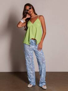 Athîral Women's Lime Peplum Cami Top - Green - View 2