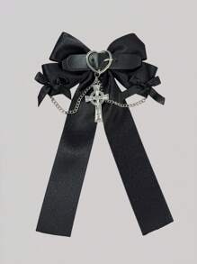 ROMWE Bow Cross Gothic Style Hair Clips, Suitable For Everyday Wear - Black - View 1