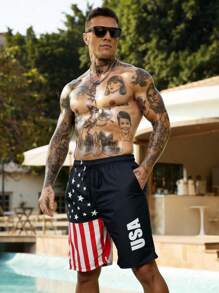 Surfspeed Men's US Flag Print Drawstring Waist Pocket Beach Shorts - Multicolor - View 3