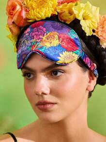 Frida Kahlo X SHEIN 1 pieza Antifaz para los ojos con estampado floral, hecho de tela de satén suave con alta opacidad, diseño lujoso y de moda