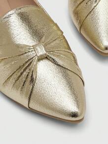 CUCCOO CHICEST Women Shoes Glamorous Gold Comfortable Flat Loafers Knot Decor Point Toe Flat Loafers For Summer Vacation Shoes Summer Back To School Shoes College Student Shoes Spring Shoes Spring Break Easter