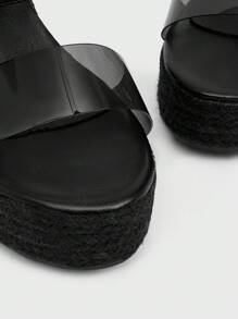 Sugerpunk Women's Platform Wedge Sandals, Round Toe, Black, Straw Woven Rope Sole, Open-Toe, Strap, Rivet Decor, Summer, Vacation Style - Black - View 10