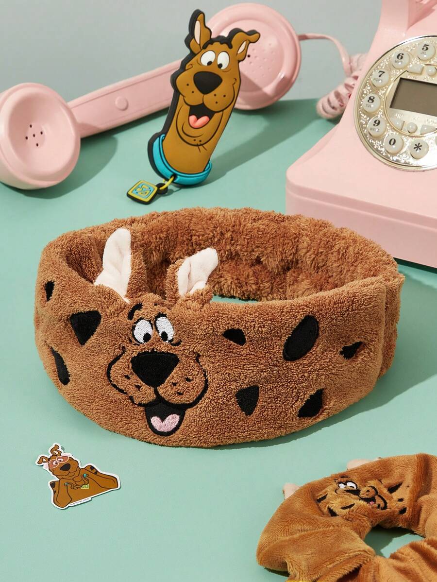 SCOOBY-DOO X SHEIN 1 件吸水毛绒头带，3D 小狗耳朵设计，可爱有趣，可用于洗脸/洗头和皮肤护理，不束缚 - 棕色 - 查看 1