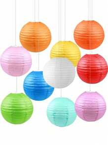 SHEIN 10 件纸灯笼套装，20 厘米/7.87 英寸中国圆形灯笼悬挂花园小纸灯笼可折叠球形灯笼，无需电力，可折叠放置 - 紙燈籠 - 查看 5