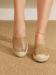 Styleloop Women's Woven Rope Platform & Wedge Slip-On Shoes, Boho Style, Retro American Western Music Festival Party Outfit, Thick Sole - Gold - View 5