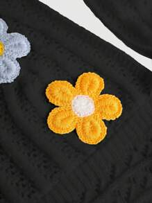 ROMWE Cute Crochet Flower Halter Neck Vacation Top - Black - View 5