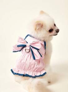 PETSIN Rok Pullover Anjing/Kucing Berwarna Pink Manis & Elegan dengan Hiasan Pita Lipit, Cocok untuk Pesta, Ulang Tahun, dan Acara Lainnya, Musim Semi/Panas - Berwarna merah muda - View 3