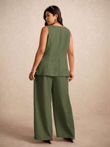 Elaquor Conjunto de 3 Peças Plus Size: Colete Casual, Camisa e Calça Reta