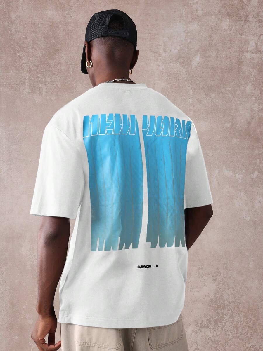 SUMWON 超大号棉质平纹针织 T 恤图案印花夏季休闲街头服饰节日都市时尚短袖滑板文化 - 白色 - 查看 1