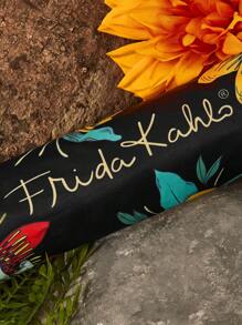 Frida Kahlo X SHEIN 1 pieza Paraguas con estampado floral de artista, con recubrimiento adhesivo negro antisolarde talla grande de 50 de protección UV, apto para la escuela, el trabajo, salir y uso diario, diseñado para estudiantes universitarios, estudiantes de secundaria y mujeres, floral, artístico, elegante