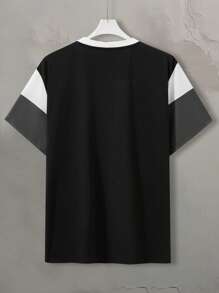 Manfinity Homme Plus Size Men's Contrast Color Patchwork Letter Print T-Shirt - Black - View 2