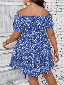 Breezaya Vestito casual con stampa floreale piccola, scollo alla spalla, lavorazione traforata, adatto per taglie comode, per vacanze