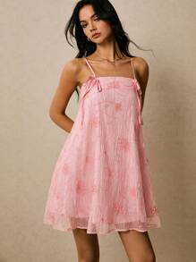 Poéselle 女式花卉提花前系带迷你连衣裙 - 粉色 - 查看 4