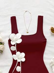 Soleia Vestido mini ajustado de mujer con cintura ceñida y estampado floral para vacaciones, sin mangas, ajuste estilizador, con abertura lateral, adecuado para fiesta, calle, vacaciones, festival de música, crucero, té de la tarde, verano