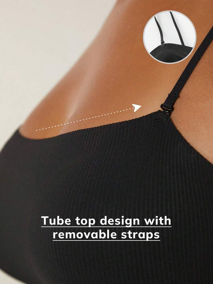 Rêve Courbe 2ndSkin Noir Sans Fil Soutien-Gorge Invisible Intégré Sans Dos Lounge Basic Sports Workout Lingerie Comme Vêtement Extérieur Liberté de Taille Débardeur Tube Débardeur Tenues Confortables Indispensables Également Adapté Pour Adolescente Et Jeune Et Enfant Camisole Sans Soutien-Gorge